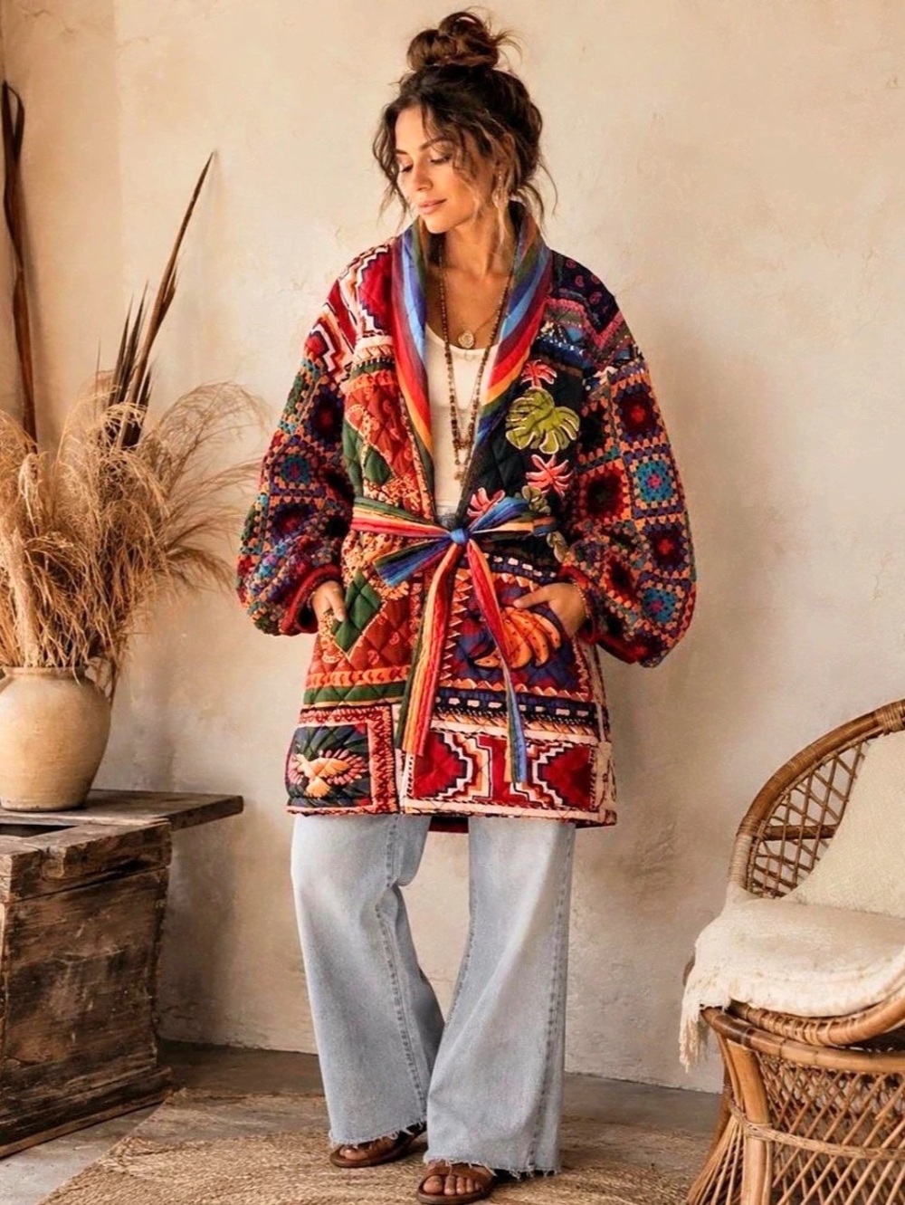 Farm Rio Puffer Jacket Printed in Multicolor Size Large NWT